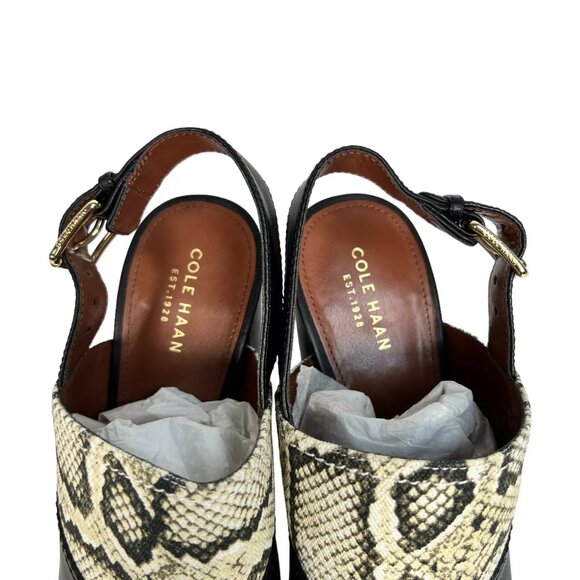 Cole Haan Roccia Snake Black Tabby High Heel Peep Toe Slingback Sandal Size 10B - Picture 6 of 16